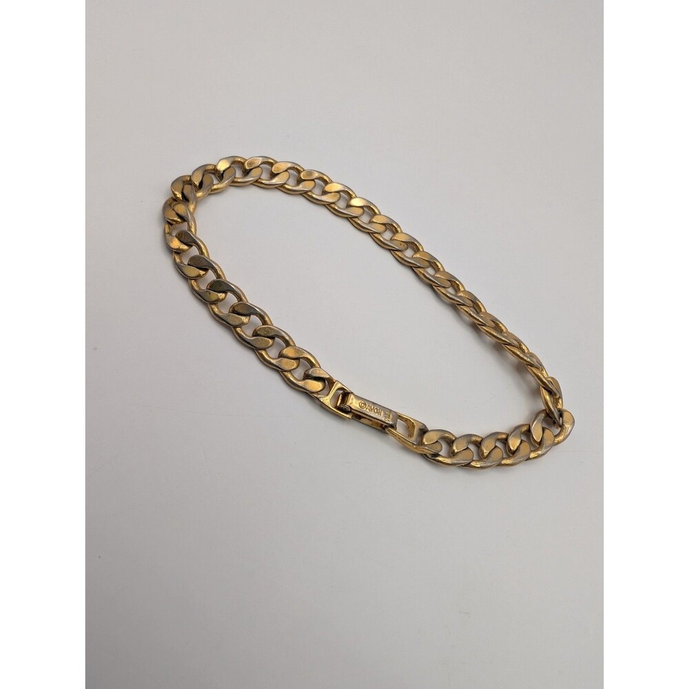 Vintage AVON Gold Tone Curb Link Chain Bracelet Fold Over Clasp Chunky Costume